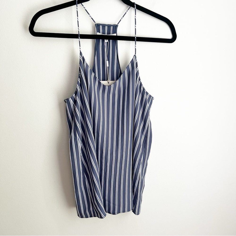 Tibi Navy and White Striped Tank Top